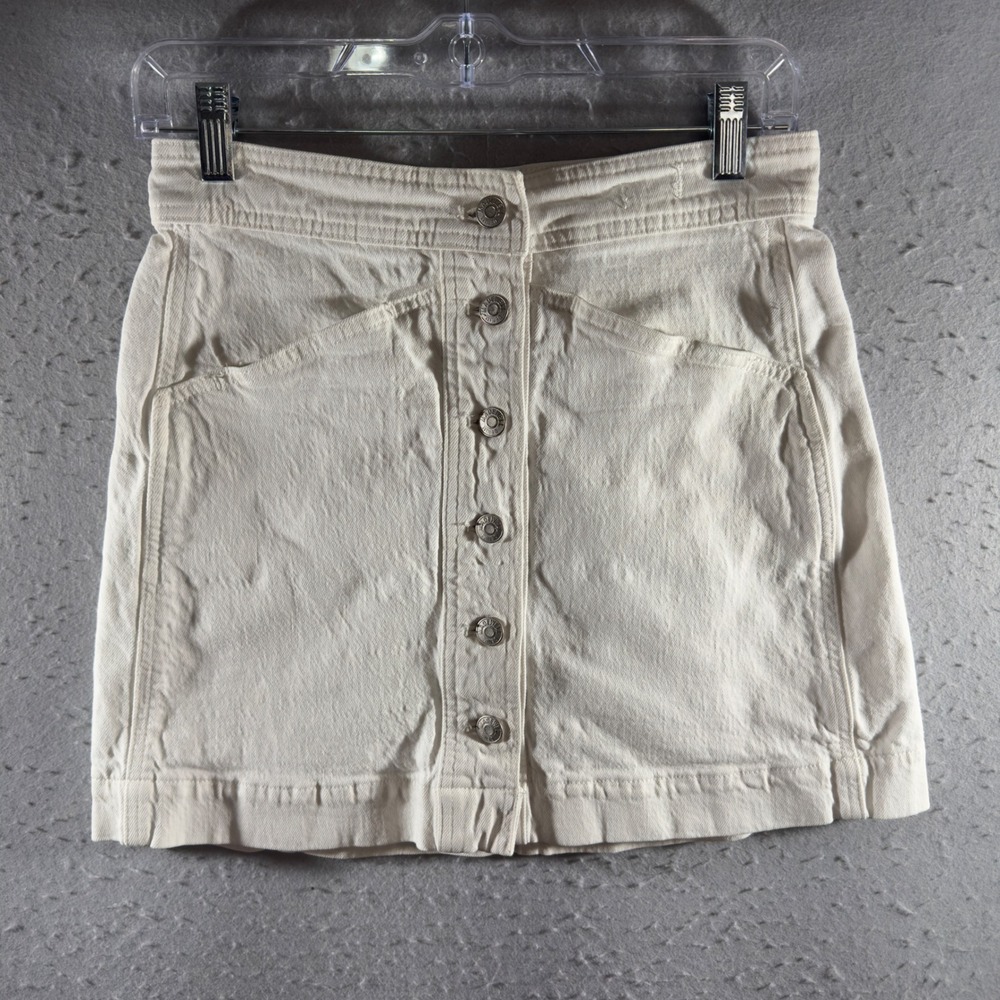 3309 | Madewell Stretch Denim A-Line Button Front Mini Skirt Cream Women 2